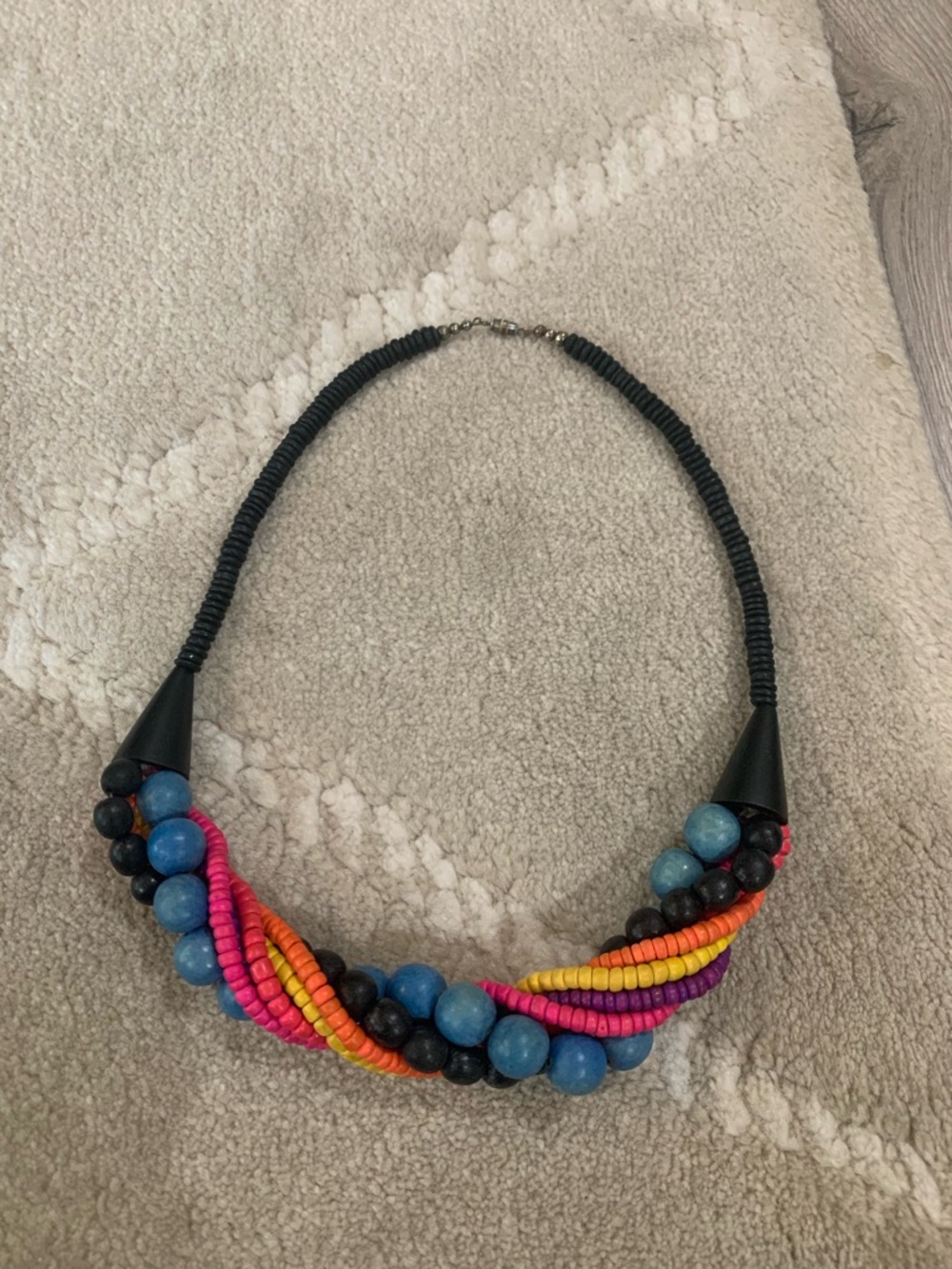 Multicolor Beaded Statement Necklace - Bold Blue, Pink & Orange
